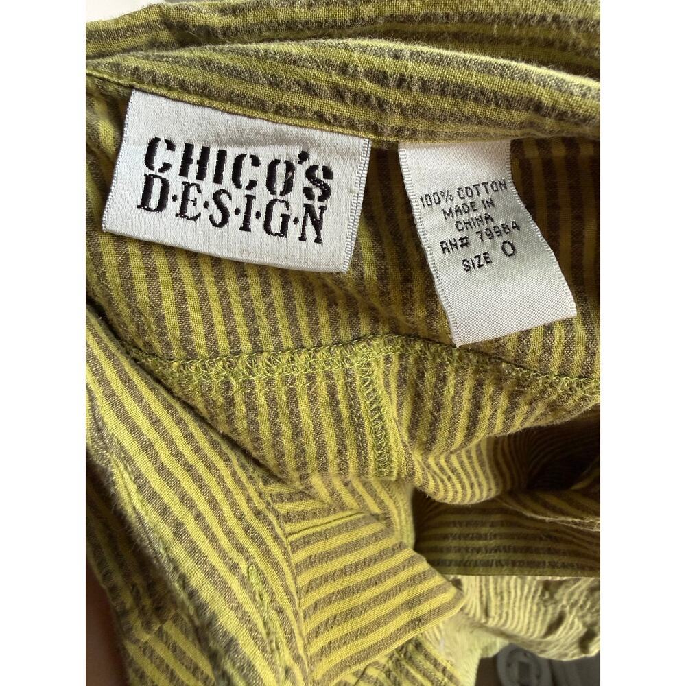 Chico's Design Size 0 Green Brown Striped Seersucker Button Front Shirt Top - Picture 2 of 2